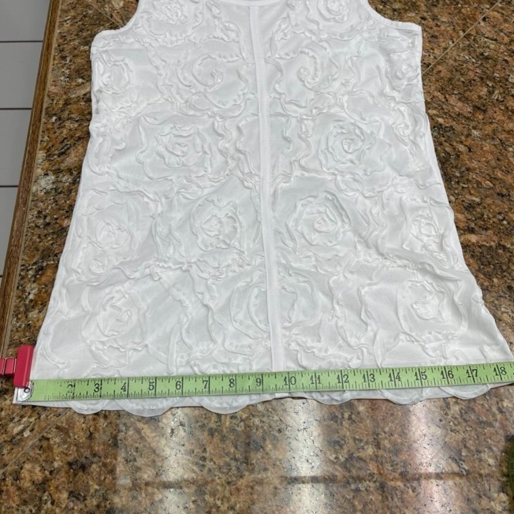 Anne Klein Women White Sleeveless Blouse Shirt Top with Ruffled Floral Overlay - Picture 12 of 13